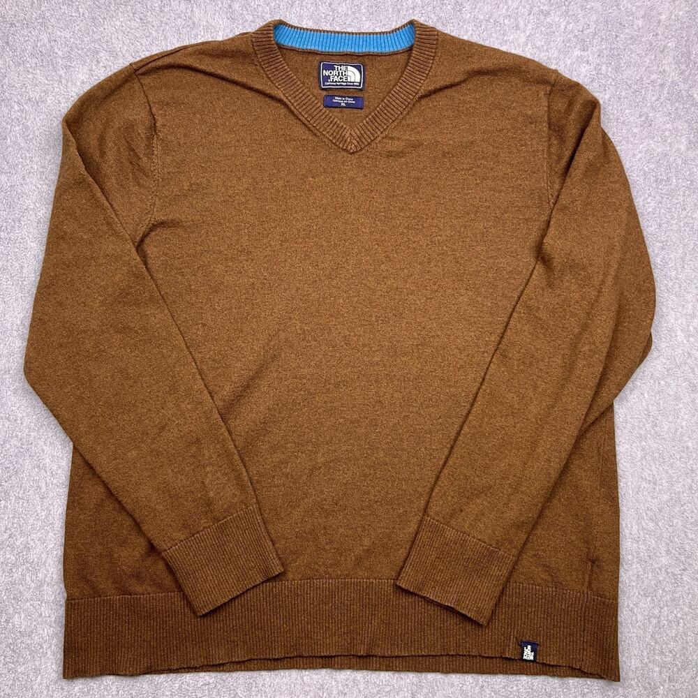 The North Face Sweater Mens XL Brown Lightweight Pullover V-Neck Long Sleeve